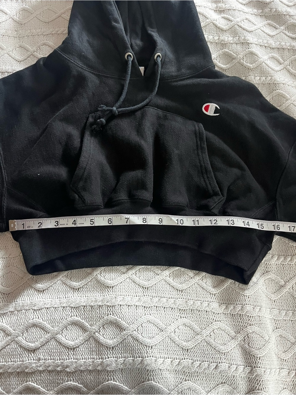 Champion Black Hooded Reverse Weave Cropped Sweatshirt Women’s Size Small - Picture 5 of 6